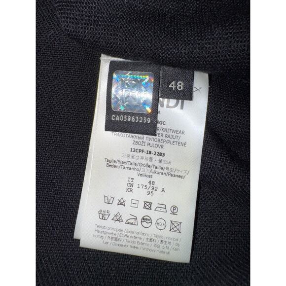 Fendi Brown Monogram Logo Green Trim Black Thin Knit Wool Turtleneck Sweater 48 - Picture 10 of 15